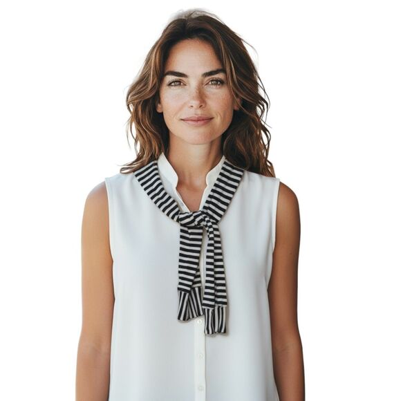 BCX Women's V-Neck Sleeveless Striped Scarf Top - Picture 1 of 9